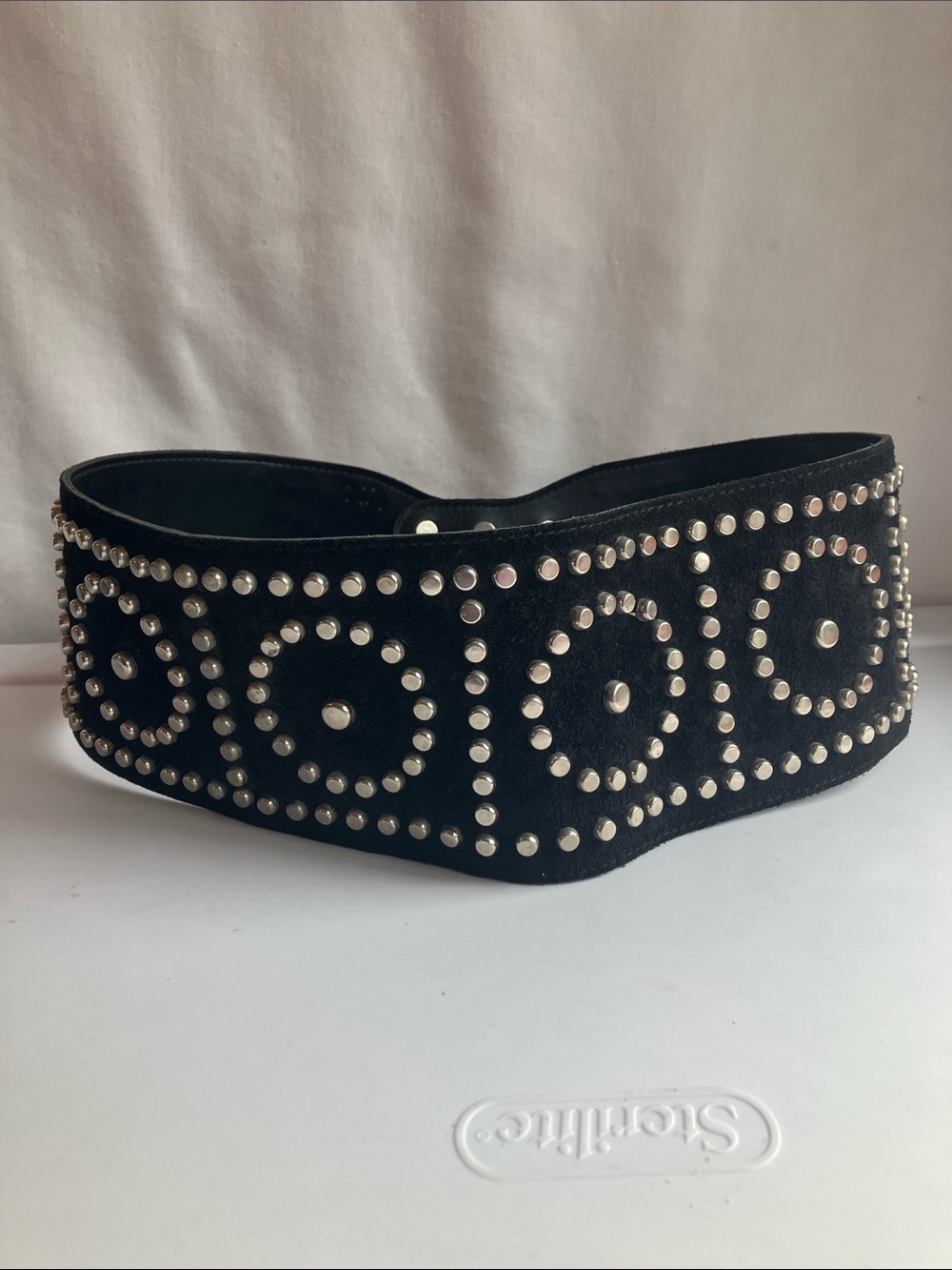 Vintage Park Lane Black Wide Corset Studded Genuine Cowhide Suede Waist Belt